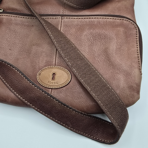 Fossil Morgan Zip Top Crossbody Messenger Shoulder Bag Brown Pebble Leather - Picture 11 of 14